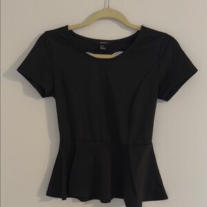Black heart-shaped open-back Black Peplum Top